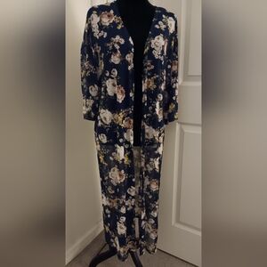 Ultra Flirt Sheer Blue Floral Kimono Duster Women's Size L New With Tags
